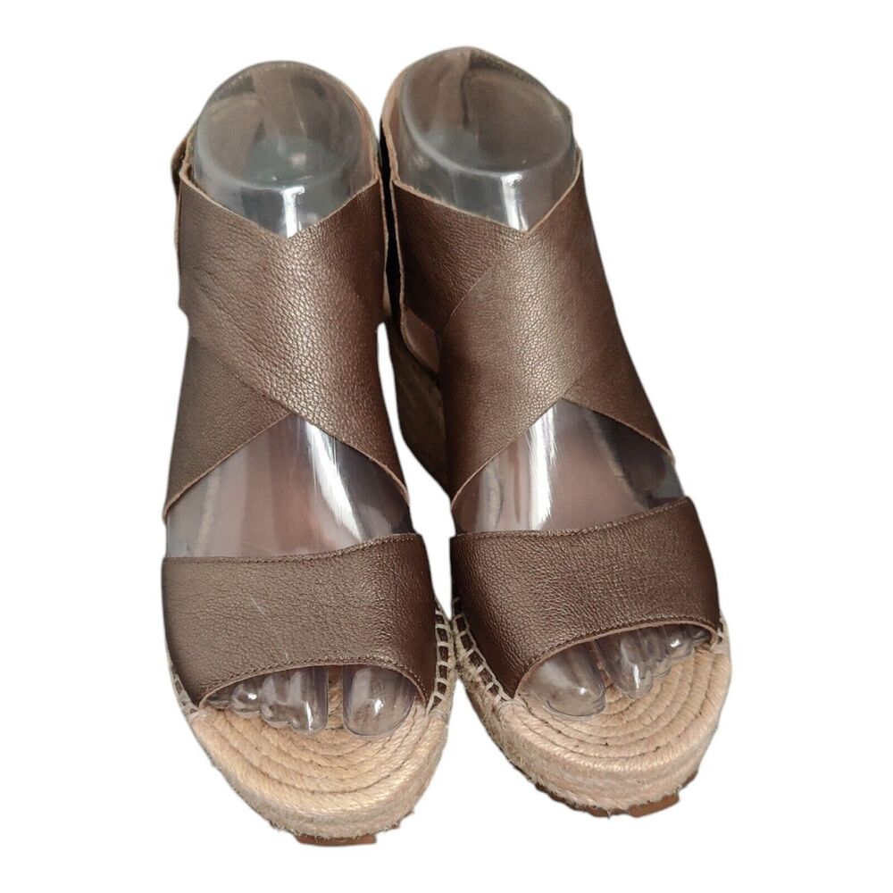 Eileen Fisher Sandals Willow Metallic Gold Leather Espadrille Strappy Wedge 5.5